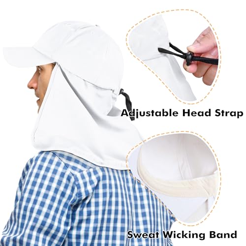 Tirrinia Wide Brim Sun Hat with Neck Flap for Men & Women - color: White