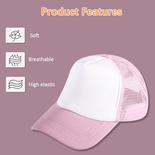 OKBA 5 Pack Sublimation Blank Baseball Cap Adjustable Hat Polyester Mesh Trucker Hats for Men and Women - color: 5pcs Pink and White Hat