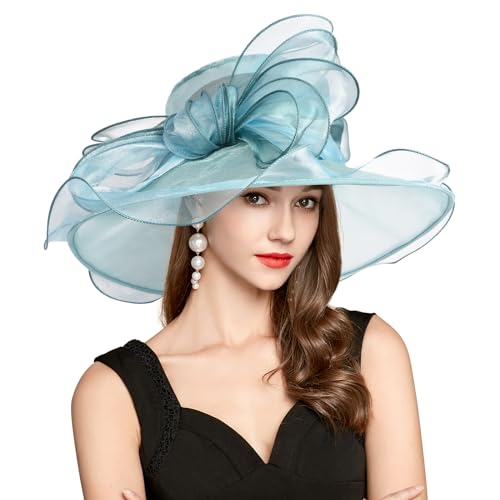 2026 Derby Hats for Women Ladies, Classy Organza Sun Hat, Church Tea Party Wedding Kentucky Fascinator Hat - color: B2967-blue