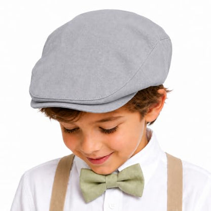 Bienzoe Boys Newsboy Flat Hat: Classic Linen Cap Lightweight - color: Grey, size: 2-3T