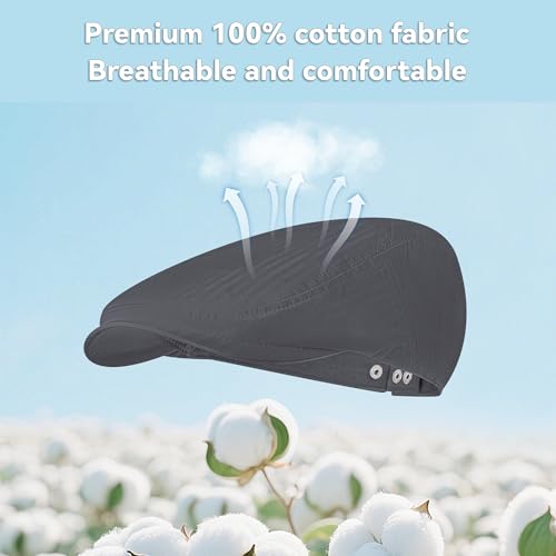 Men's Newsboy Flat Cap 100% Cotton Gatsby Ivy Golf Cabbie Hunting Summer Hat - color: Gray, size: Large