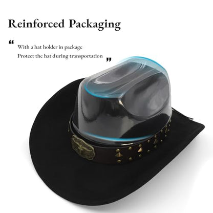 LIDHAY Cowboy Hat for Women Men with Shapeable Wide Brim Western Suede Hat for Cowboys and Cowgirls - color: Black