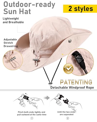 Wide Brim Waterproof Bucket Rain Hat for Women Men UPF50+ Cowboy Sun Hat - color: Blush Pink