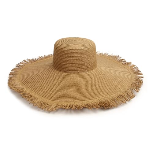 Womens Mens Wide Brim Straw Panama Hat Beach Sun Hat Summer Wide Brim Straw Roll up Hat Fisherman's UPF 50 - color: Khaki 1
