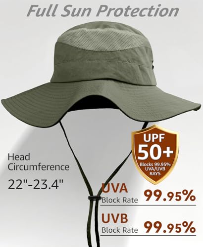 Wide Brim Sun Hat for Men Women, UPF 50+ Waterproof Packable Bucket Boonie Safari Fishing Hat - color: Green