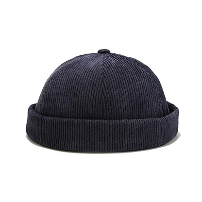 Stylish Corduroy No Brim Harbour Skull Cap with Strap - color: 99-navy