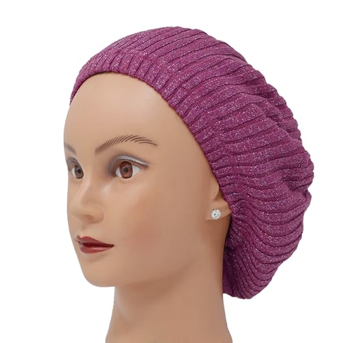 Hair Snood, Knit Slouchy Beret Beanie Lightweight, Jewish Head Coverings for Women, Cancer Headwear for Women Chemo Sleep Hat - color: Grapeberry Thin Ribbed