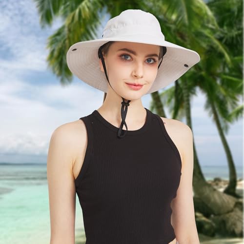 NPJY Ponytail Sun Hats for Women Men Wide Brim UPF Fishing Bucket Hat - color: Green(ponytail Hole)