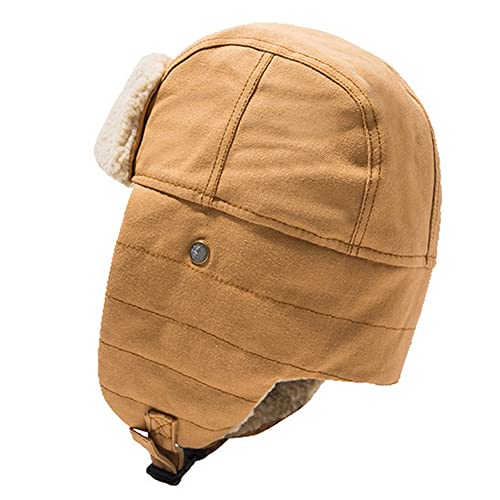 Unisex Winter Hats with Ear Flaps Cotton Trapper Hat Aviator Windproof Ski Cap Buckle Closure Ushanka Outdoor - color: Khaki