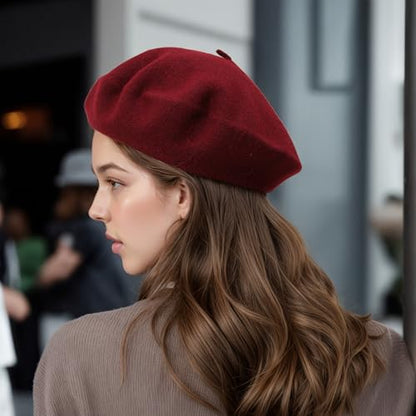 Women's Wool Beret: 70% Wool French Hat for Daily, Lightweight & Chic Berets for Women - color: Wine Red