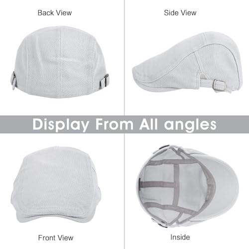 3Pcs Cotton Newsboy Hat for Men Cool Adjustable Flat Cap - color: Wy1-black+lightgrey+white