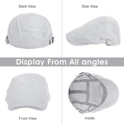 3Pcs Cotton Newsboy Hat for Men Cool Adjustable Flat Cap - color: Wy1-black+lightgrey+white