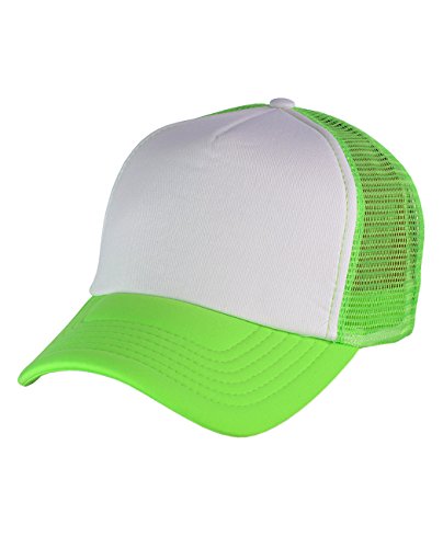NYFASHION101 Plain Mesh Trucker Hat - Breathable 6-Panel Daily Snapback Cap, Customizable Ideal for DIY Embroidery & Patches - color: Mc Neon Green/White