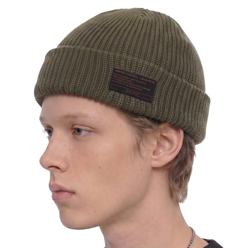 UNDERCONTROL Winter Trawler Fisherman Beanie Men Women Unisex Stylish Plain Docker Skull Hat Roll up Watch Cap Color Pack - color: Combat Khaki