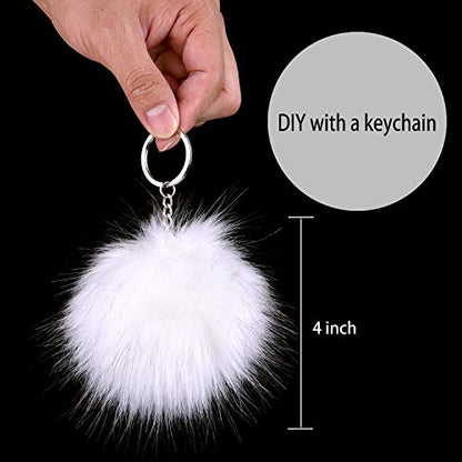 Coopay 16 Pieces Faux Fox Fur Pom Pom Balls DIY Fur Fluffy Ball with Elastic Loop for Hats Keychains Scarves Gloves Bags Charms Knitting Accessories (White) - color: White