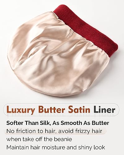 YANIBEST Satin Lined Beanie for Women, Reduce Frizz Winter Hats - color: Wine Red