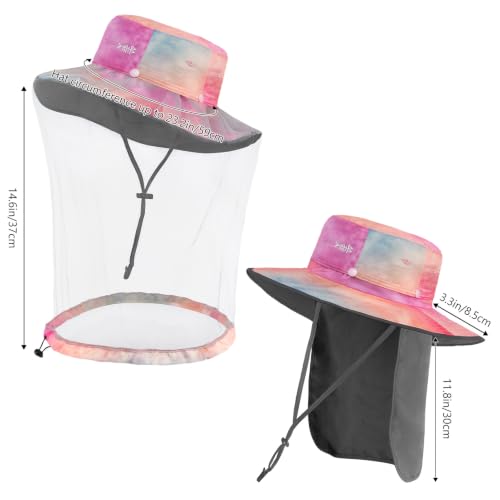 BASSDASH UPF 50+ Mosquito Sun Hat with Hidden Head Net and Neck Flap for Men Women Outdoor Fishing Hiking Camping - color: Rosy Clouds
