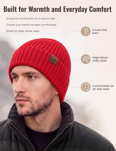 Durio Unisex Silk Lined Beanie Double Layered Winter Hats - color: Red