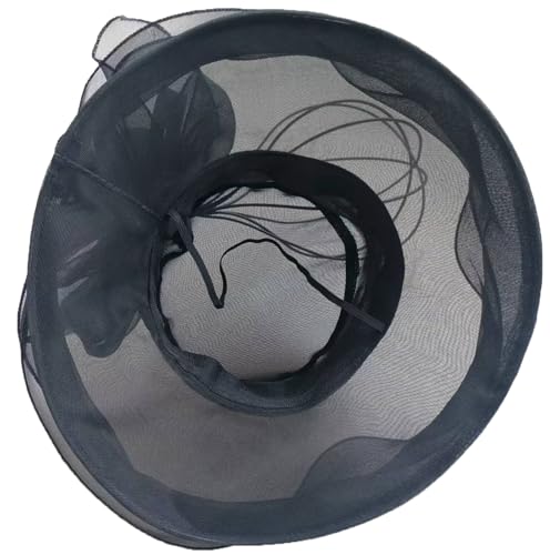 Organza Fascinator Hat - Women’s Wide Brim Church Bridal Tea Party Wedding Hat - color: 02a-black