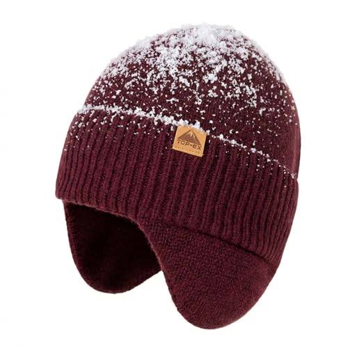 TOP-EX DryKnit™ 80% Merino Wool Waterproof Ear Flap Beanie M/L/XL - color: Burgundy, size: X-Large-XX-Large