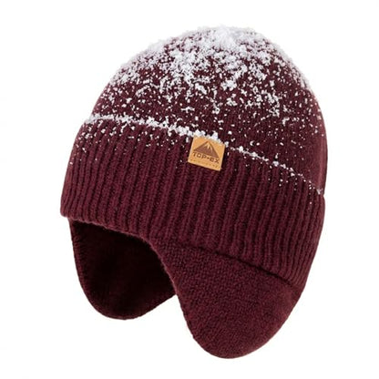 TOP-EX DryKnit™ 80% Merino Wool Waterproof Ear Flap Beanie M/L/XL - color: Burgundy, size: Medium-Large