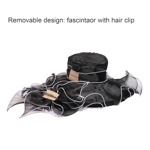 Women Oganza Sun Hat Church Wide Brim Wedding Formal Fascinator Hat - color: Black & White