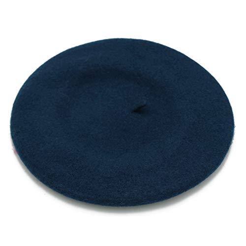 Wheebo Wool Beret Hat,Solid Color French Style Winter Warm Cap for Women Girls Lady - color: Light Navy