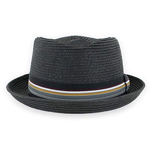 Belfry Men/Women Summer Straw Pork Pie Trilby Fedora Hat in Blue, Tan, Black - color: Black, size: X-Large