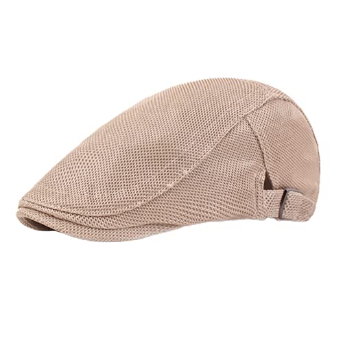 Lifup Unisex Mesh Newsboy Hat Breathable Summer Flat Cap - color: Beige 2