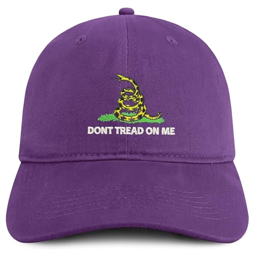 Trendy Apparel Shop Don't Tread on Me Embroidered Unstructured Cotton Dad Hat - color: Purple