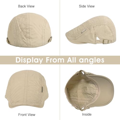 3Pcs Cotton Newsboy Hat for Men Cool Adjustable Flat Cap - color: Jcx-navy+green+beige