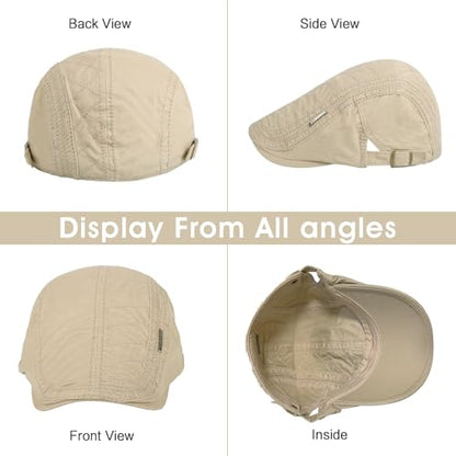 3Pcs Cotton Newsboy Hat for Men Cool Adjustable Flat Cap - color: Jcx-navy+green+beige