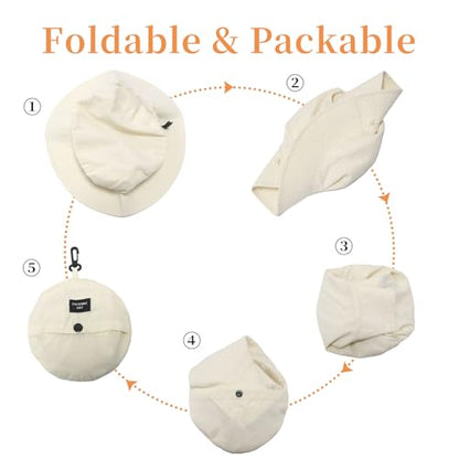 NPJY Packable Sun Bucket Hat for Women Outdoor Waterproof Rain Hat - color: Beige (Packable)