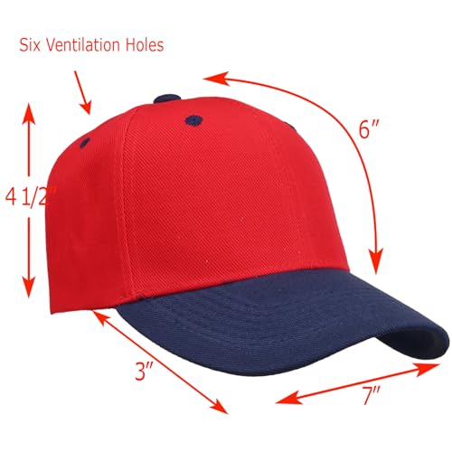 Falari Wholesale Bulk Lot 12-Pack Baseball Cap Adjustable Size Plain Blank Solid Color - color: Red/Navy
