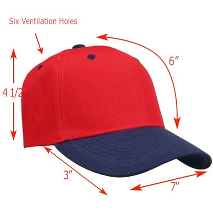 Falari Wholesale Bulk Lot 12-Pack Baseball Cap Adjustable Size Plain Blank Solid Color - color: Red/Navy