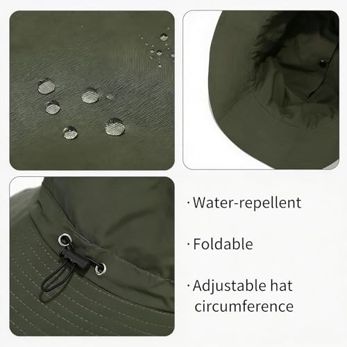 Unisex Bucket Hat Water Repellent Wide Brim Foldable Sun Hat Beach - color: Army Green, size: Small