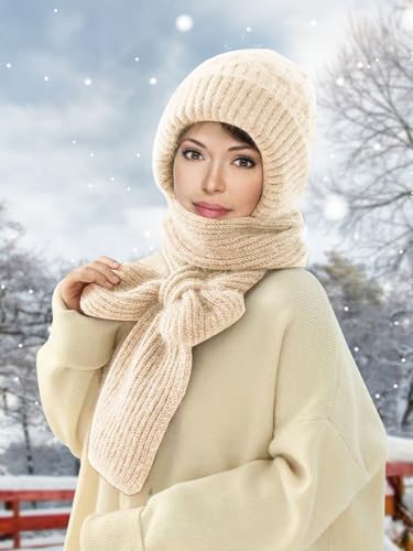 Sumolux Integrated Ear Protection Windproof Cap Scarf Elastic Knitting - color: Beige