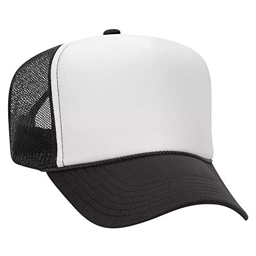 Ashen Fane Polyester Foam Front 5 Panel High Crown Mesh Back Trucker Hat - color: Blk/Wht/Blk