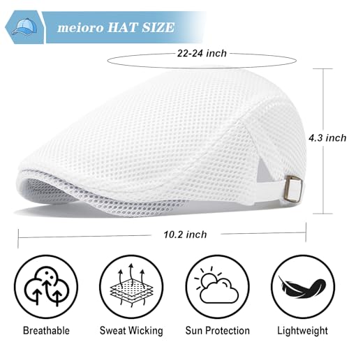meioro Mens Breathable Mesh Summer Hat Adjustable Flat Cap Newsboy Beret Ivy Cap Irish Cabbie Fishing Hats - color: White