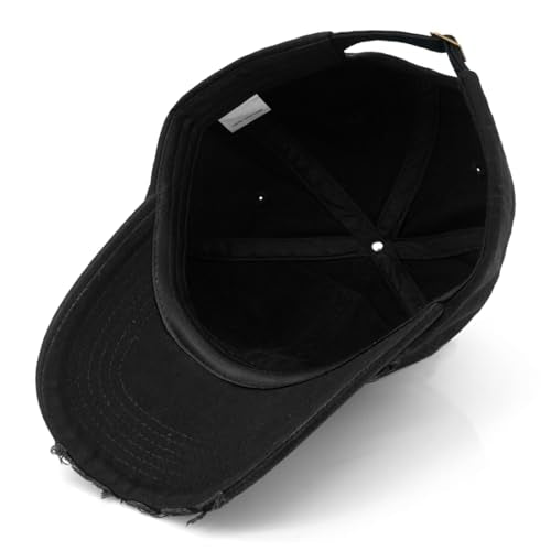 Distressed Baseball Cap for Men Women Cotton Dad Hat - color: Black