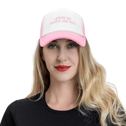 Funny Trucker Hats for Women Country Women's Trucker Hats Breathable Mesh Summer Caps Adjustable Pink Hats - color: I Know My Hands Are Full