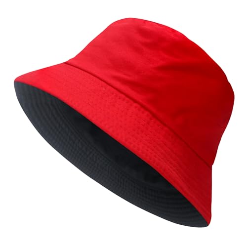 NPQQUAN Reversible Bucket Hats for Men Woman Packable Foldable Sun Hats for Women - color: Black/Red(reversible)