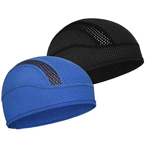 MELASA Cooling Skull Cap Breathable Mesh Sweat Control Helmet Liner for Men - color: Black & Blue