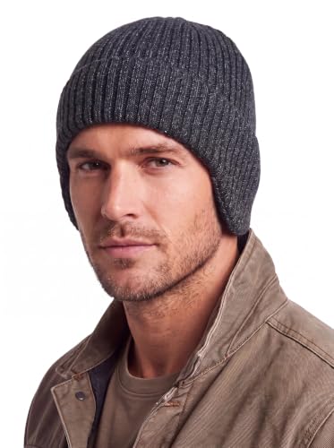 Home Prefer Fleece Lined Rib Knit Cuffed Beanie with Earflaps for Men Women - color: Dark Grey