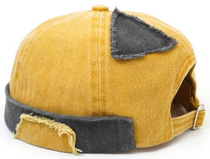 Mens Sailor Hats Brimless Denim Docker Caps Beanie - color: Yellow