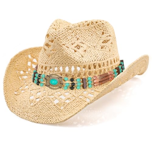 WQWOVRVO Cowboy Hat,Cowgirl Hat,Cowboy Hats for Women/Mens/Straw Wide with Shapeable Brim Western Cowboy Hat for Womens - color: Apricot Color