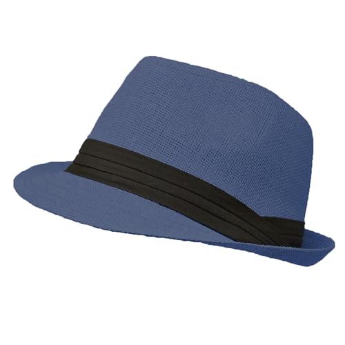 for Men Women Summer Fedora Panama Hat Trilby Cuban Straw Sun Hats Short Brim with Black Band - color: Navy, size: Small-Medium