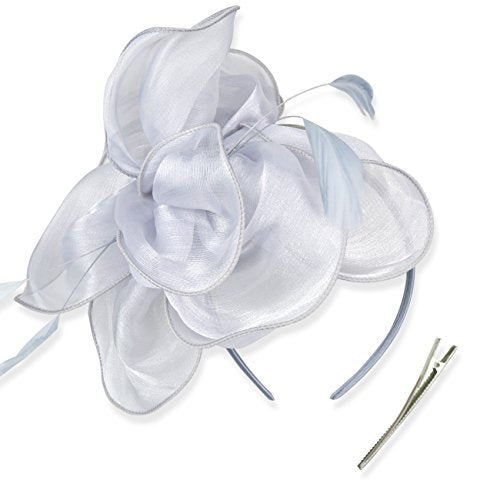 AQOKKA Women Fascinators Hats Flower Fascinators with Headband and Clip Tea Party Headwear for Women and Girls - color: 8.2" Diameter / Grey