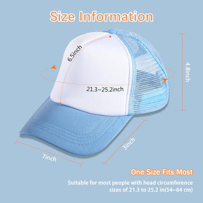OKBA 5 Pack Sublimation Blank Baseball Cap Adjustable Hat Polyester Mesh Trucker Hats for Men and Women - color: 5pcs Sky Blue Hat