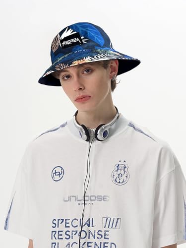 Packable Reversible Printed Bucket Hat Unisex for Men Women Beach Fisherman Cap - color: Blue